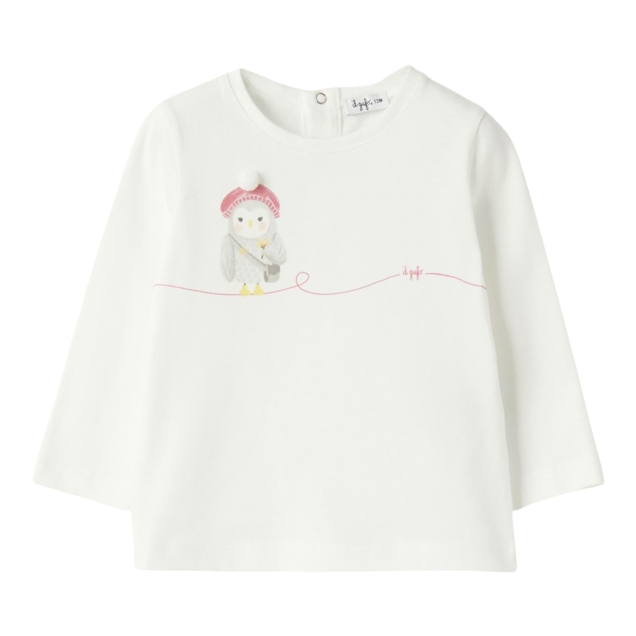 IL GUFO shirt girocollo tinta unita con stampa in contrasto Bianco per Neonata A24TA359MF002 BIANCO IL GUFO 