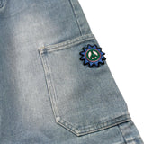 Moschino Bermuda In Denim Tinta Unita con Stampa per Bambino HUQ02K AZZURRO MOSCHINO 