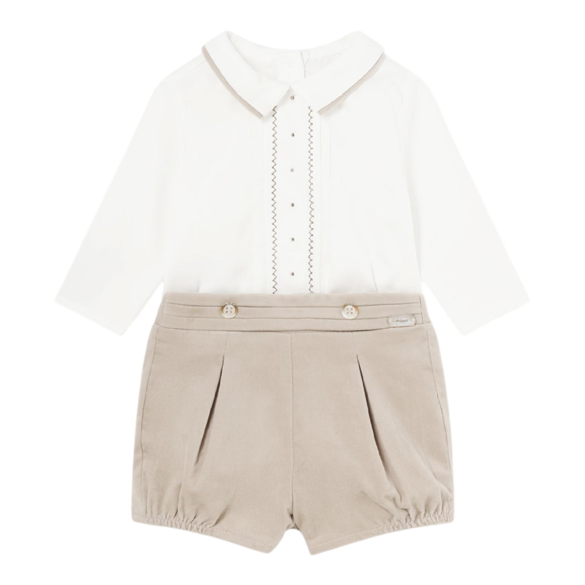 MAYORAL completo 2 pezzi camicia-culotte Bianco/beige per Neonato 2247 BIANCO/BEIGE MAYORAL 