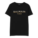 Balmain T-Shirt Crew Neck Solid Color With Black Logo Prints For Boys