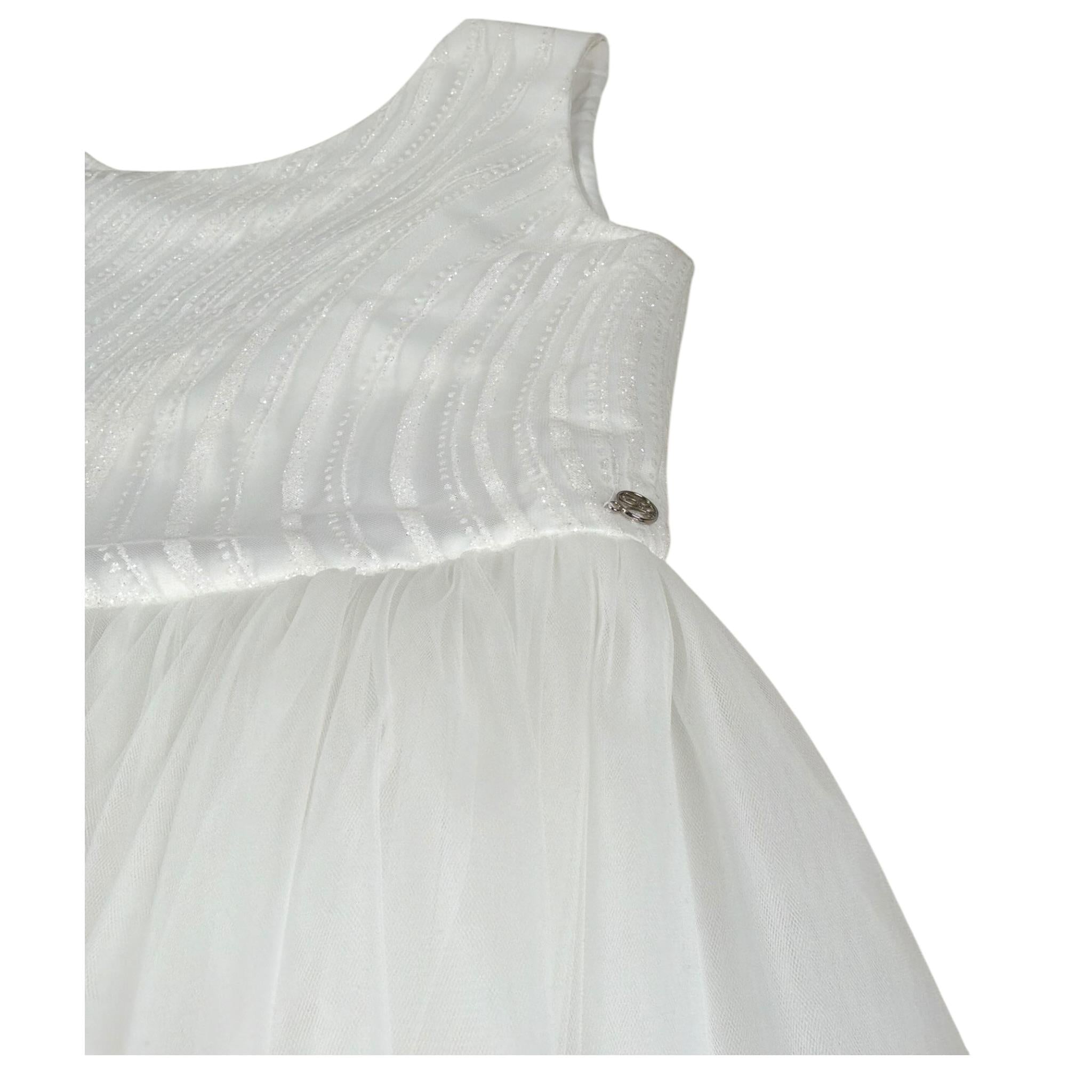 Les Gamins Abito Giromanica Tinta Unita con Tulle per Bambina 23101 BIANCO LES GAMINS 
