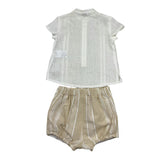 Yoedu Two-Tone Shirt-Bermuda Shorts Set White/Beige for Newborns