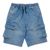 Diesel Bermuda Denim Solid Color Elastic Waist Light Blue For Boys