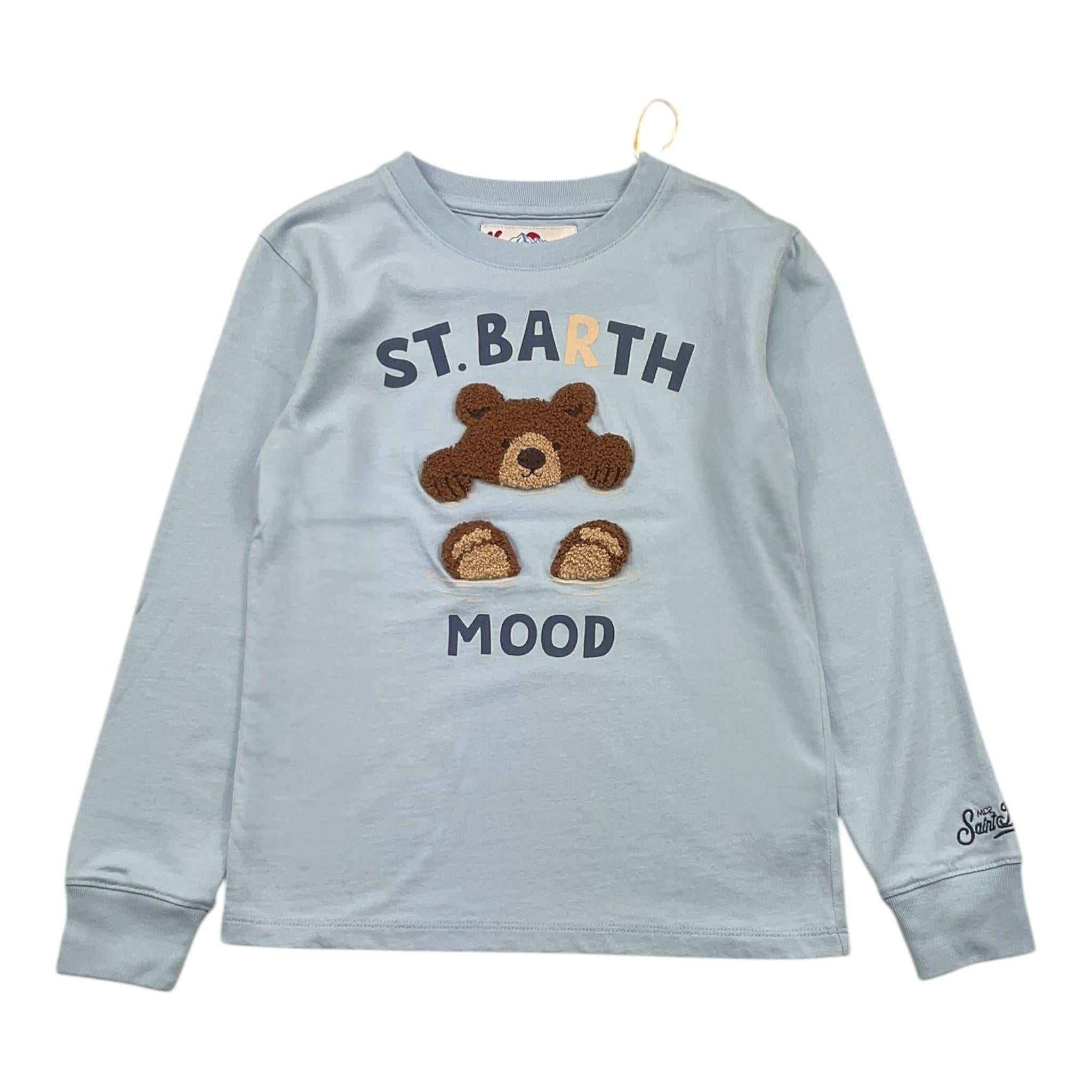 SAINT BARTH shirt girocollo tinta unita con stampa Azzurro per Bambina BEAR AZZURRO SAINT BARTH 