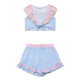 Monnalisa Completo 2 Pezzi Top-Short Tinta Unita per Bambina 19C063 AZZURRO MONNALISA 