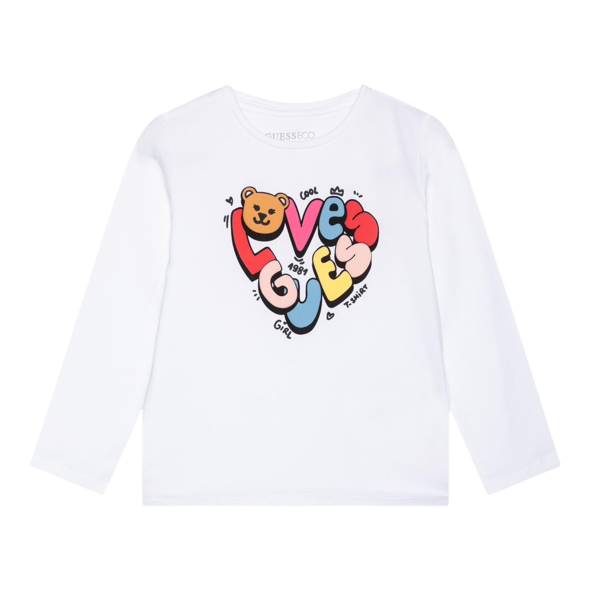GUESS shirt girocollo tinta unita con stampa in contrasto  Bianco per Neonata A4YI01K6YWA BIANCO GUESS 