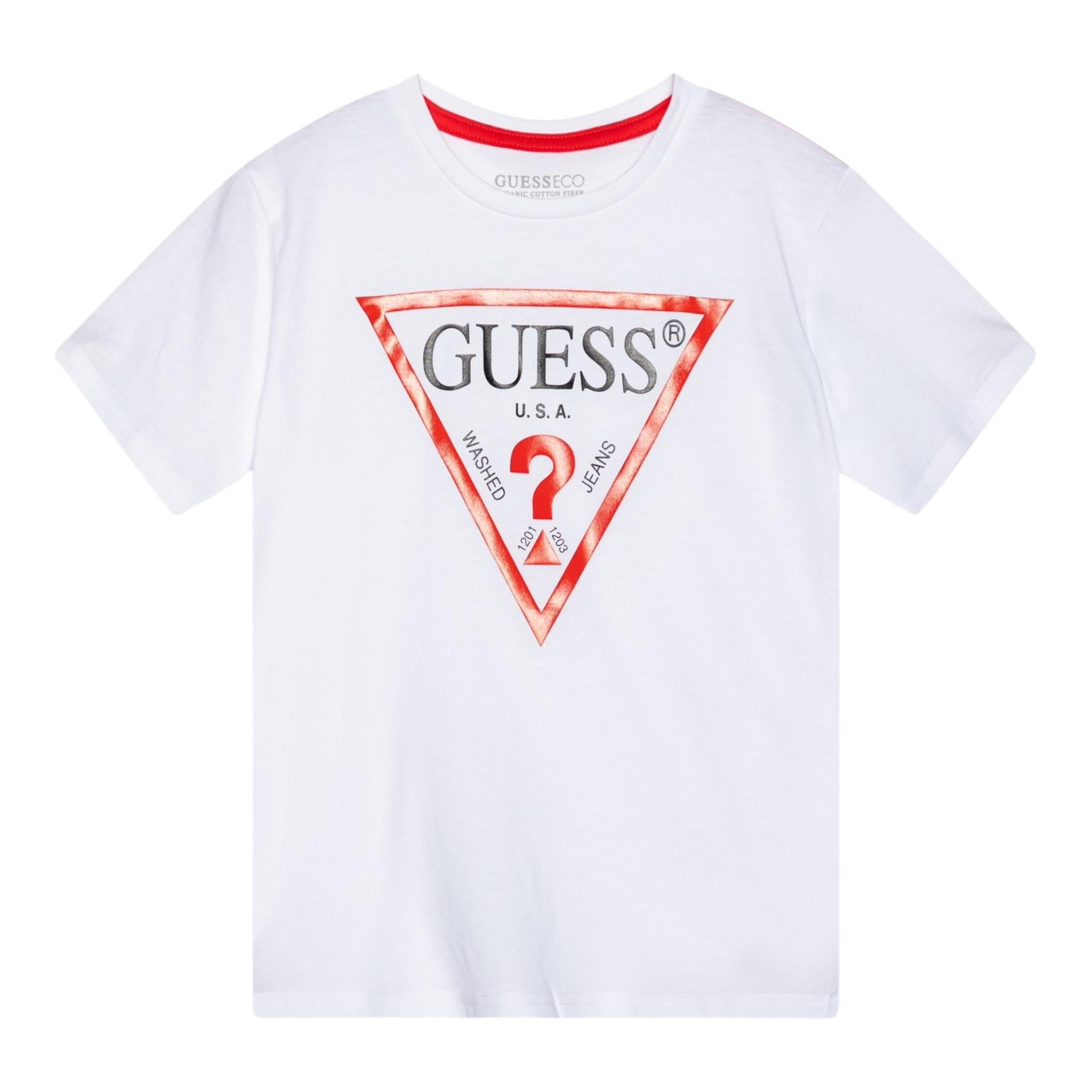 Guess T-Shirt Tinta Unita con Stampa per Bambino N73I55K8HM0X BIANCO GUESS 