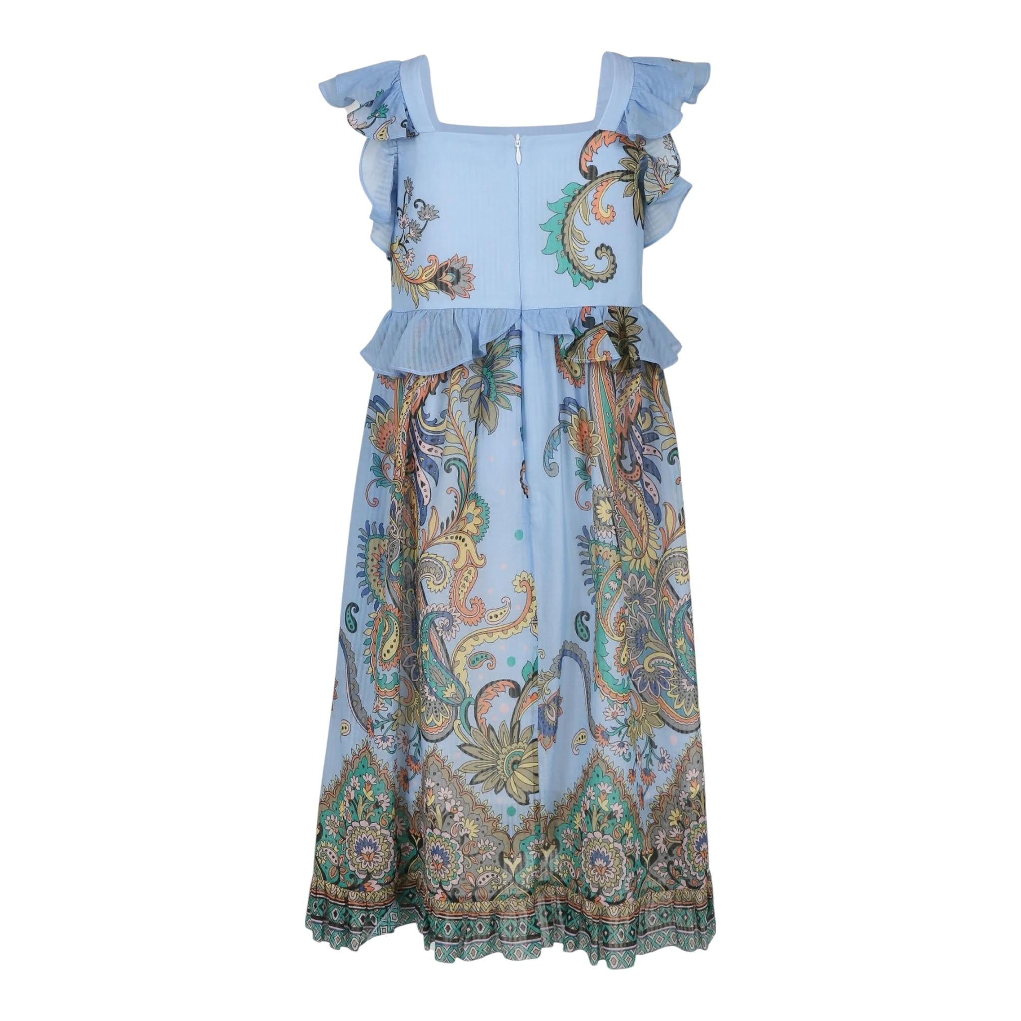 Etro Abito Tinta Unita con Fantasia per Bambina GW1B82X AZZURRO ETRO 