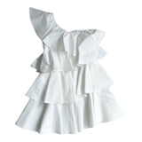 Twinset One Shoulder Dress Solid Color With White Ruffles For Girls