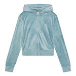 Juicy Couture Felpa Tinta Unita In Velluto con Zip E Cappuccio per Bambina JBX6489 VERDE ACQUA JUICY COUTURE 