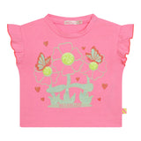 Billieblush Solid Color Crew Neck T-Shirt With Glitter And Pink Print For Baby Girls