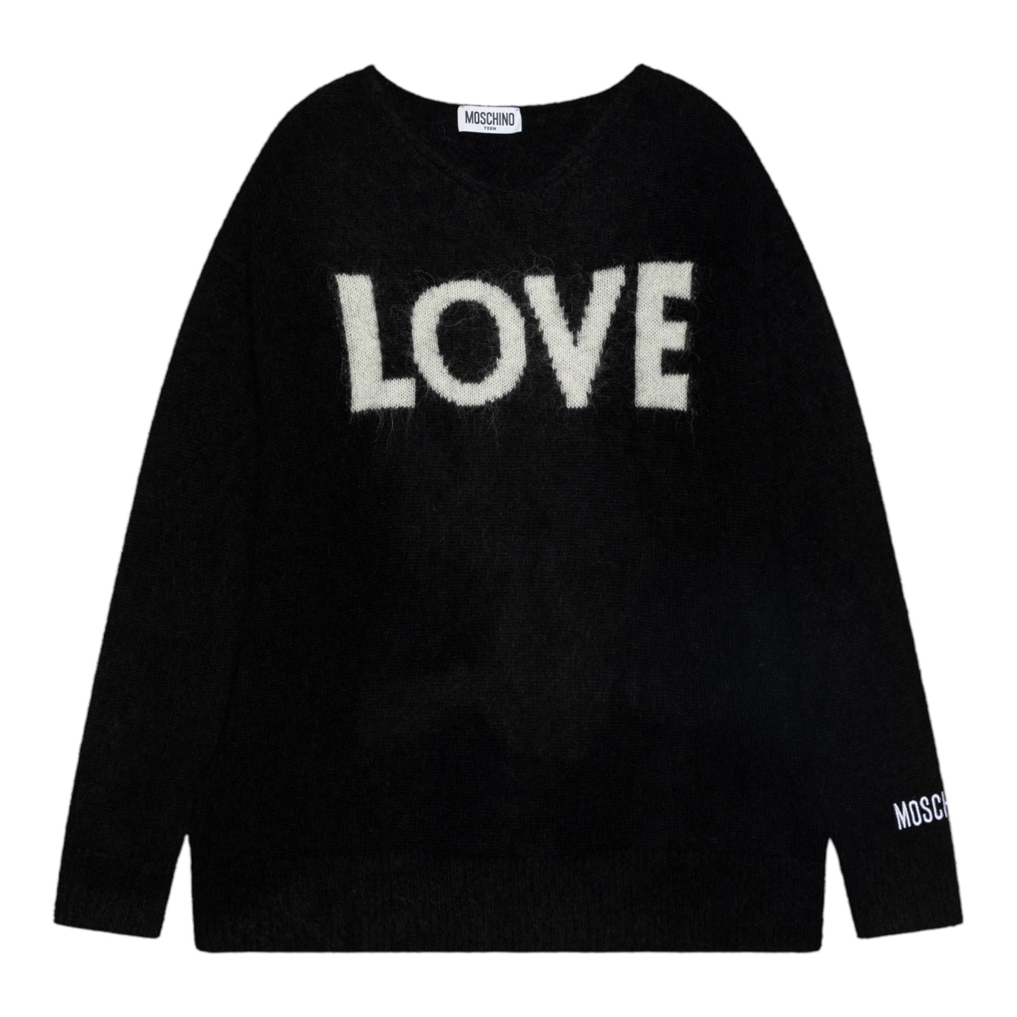 MOSCHINO maglia girocollo tinta unita con stampa in contrasto Nero per Bambina HDW027 NERO MOSCHINO 