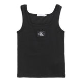 Calvin Klein Solid Color Ribbed Tank Top With Black Logo For Girls