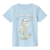 Name.It T-Shirt Crew Neck Solid Color With Light Blue Print For Boys