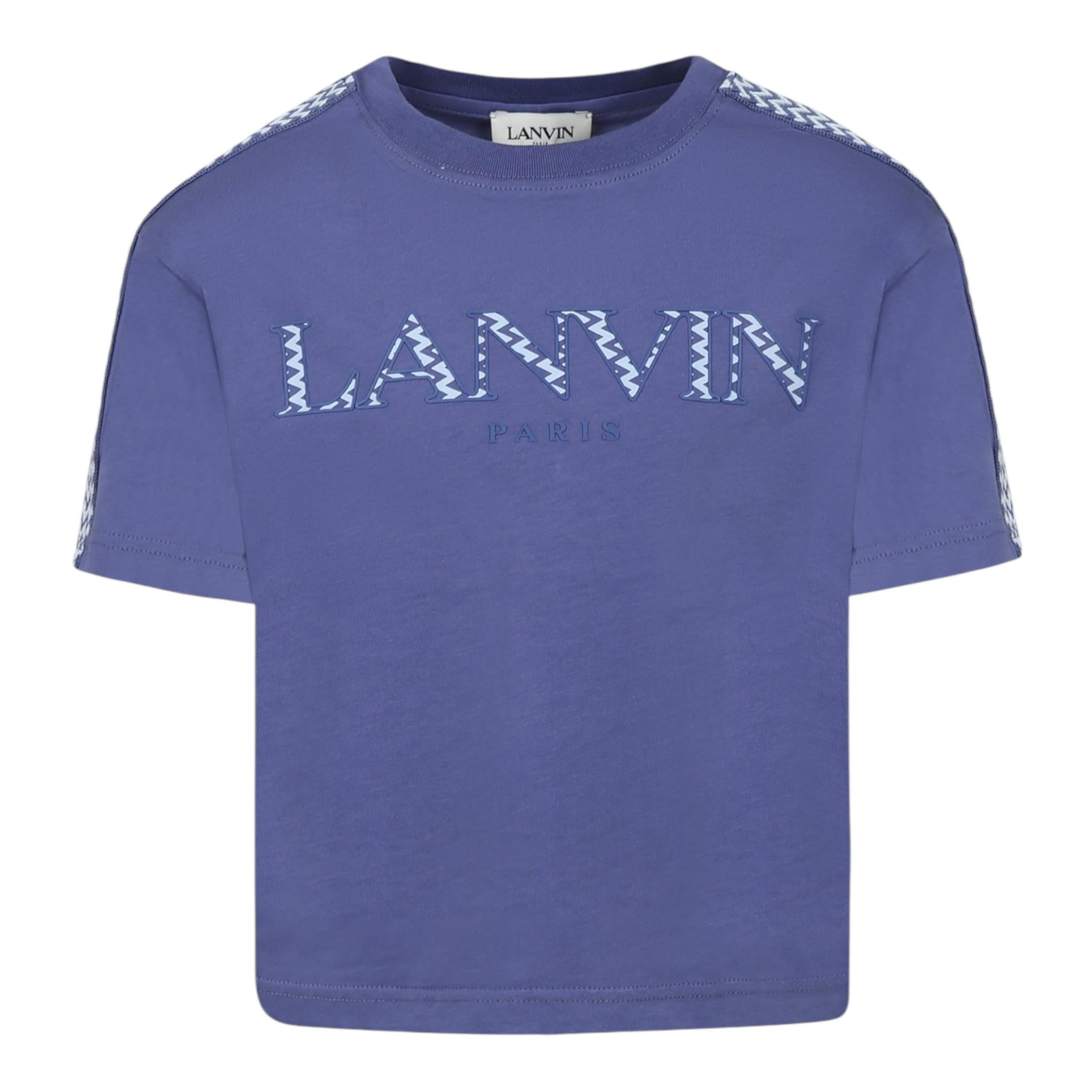 Lanvin T-Shirt Girocollo Tinta Unita con Stamp per Bambino N30129 BLU LANVIN 
