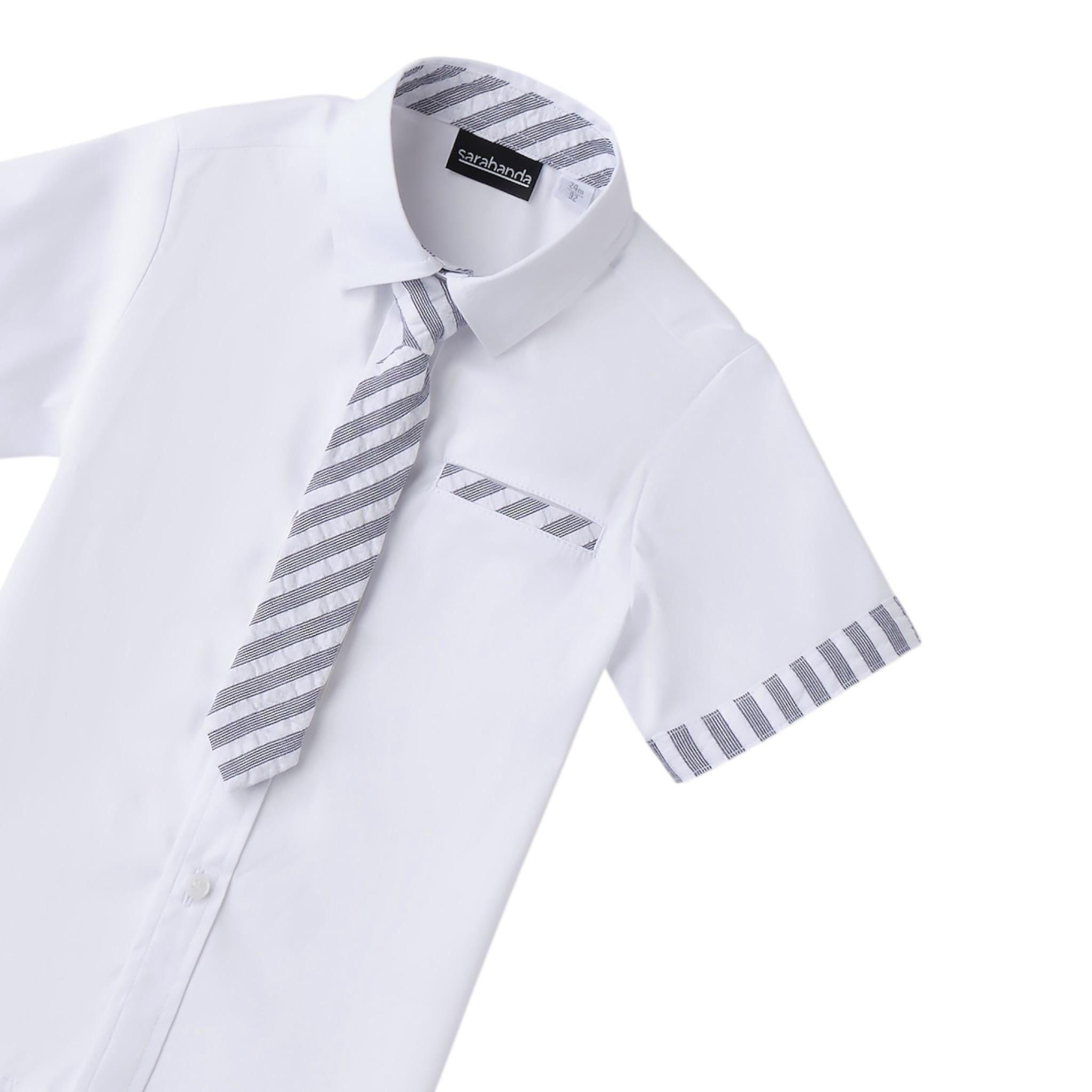 Sarabanda Camicia Tinta Unita con Cravatta per Neonato 0B132N BIANCO SARABANDA 