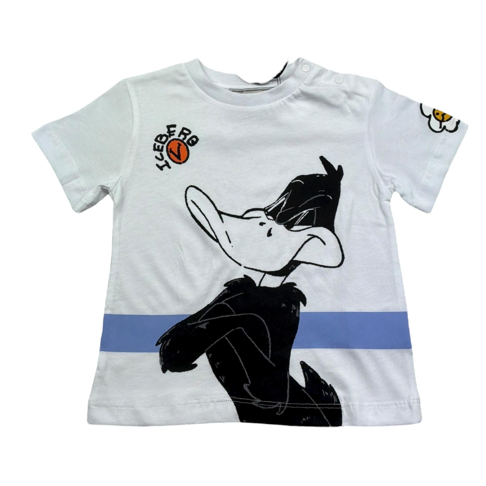 Iceberg T-Shirt Girocollo Tinta Unita con Stampe In Contrasto per Neonato TSICE5102BNX BIANCO ICEBERG 