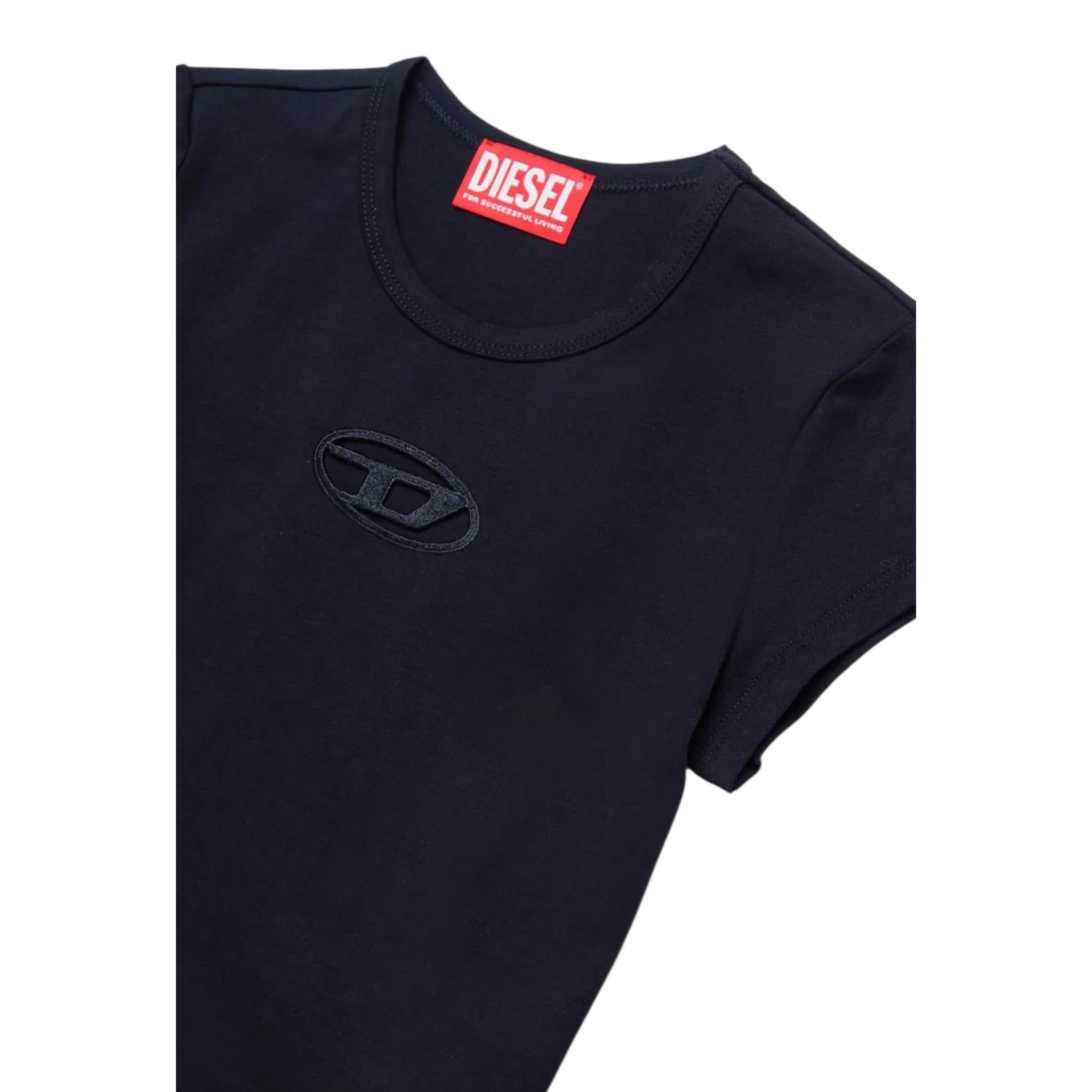 Diesel T-Shirt Girocollo Tinta Unita con Logo per Bambina J01830XXX NERO DIESEL 
