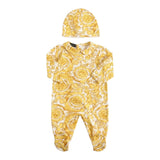 Versace Baby Girl Solid Color Printed Romper-Hat Set White