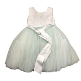 Bella Brilli Two-tone Ceremony Dress With Tulle Skirt, White/Green Armholes For Girls