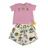 Barrow Kids Complete T-Shirt-Short Solid Color With Contrast Prints White For Girls