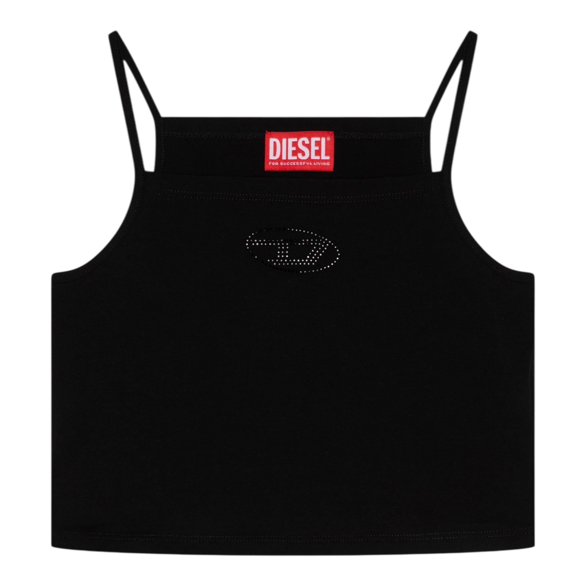Diesel Canotta Bretelline Tinta Unita con Stampa Brillantinata per Bambina J02201 NERO DIESEL 