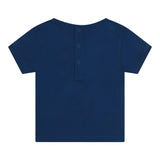 Carre'Ment Beau T-Shirt Crew Neck Solid Color With Contrast Print Blue For Newborns