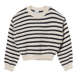 Aspesi Two-Tone Sweater With Striped Pattern And Cream Embroidery For Girls