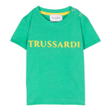 Trussardi Solid Color Crew Neck T-Shirt with Green Logo Print for Newborns