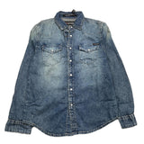 Zu+Elements Blue Denim Solid Long Sleeve Shirt For Boys
