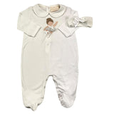 Story Loris Long Sleeve Solid Color Romper With White Headband For Newborn