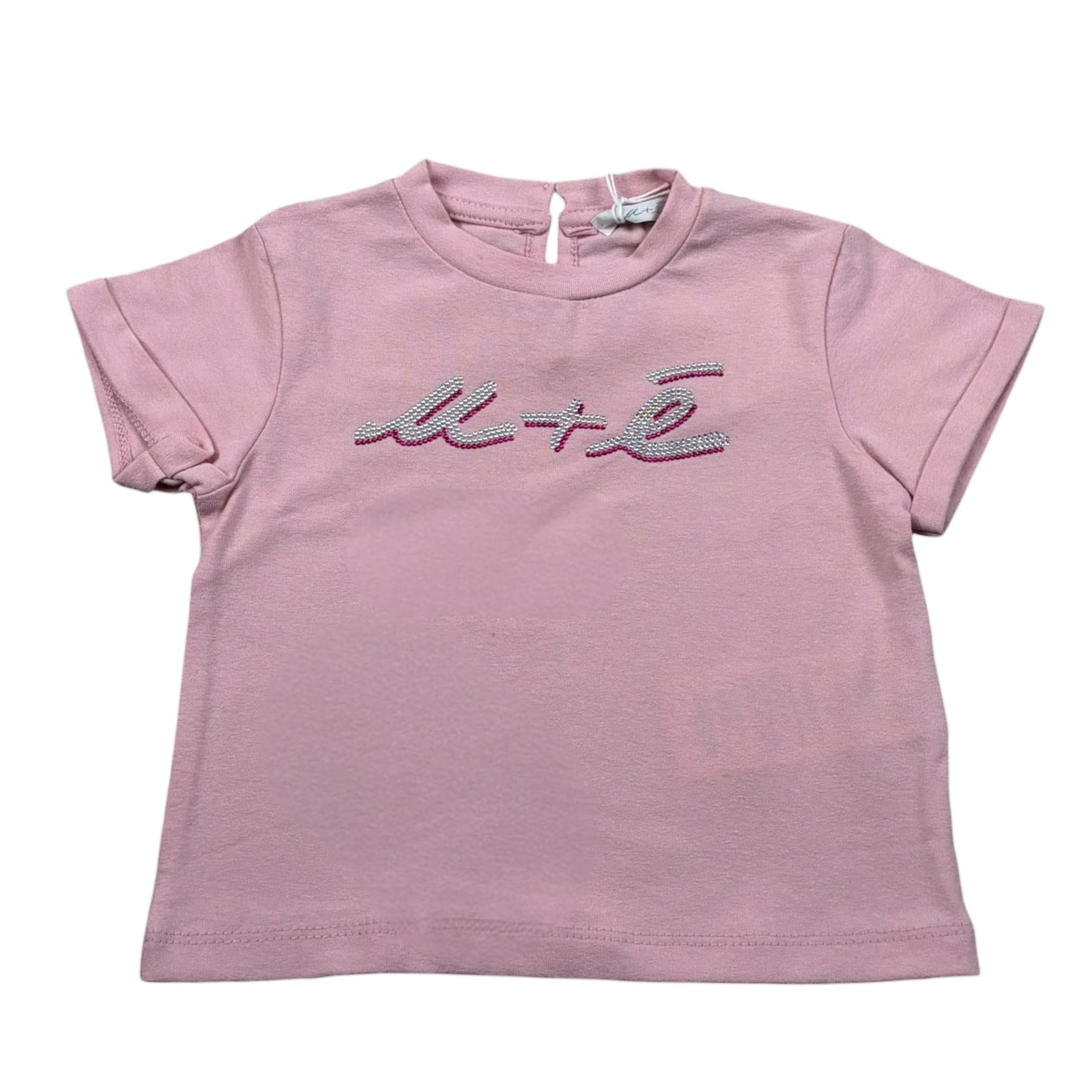 M+E' T-Shirt Girocollo tinta unita con Stampa Rosa per Bambina UE1405J ROSA M+E' 