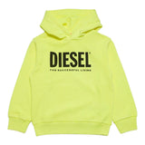 Diesel Hooded Sweatshirt Solid Color With Contrast Print Fluorescent Yellow For Boys