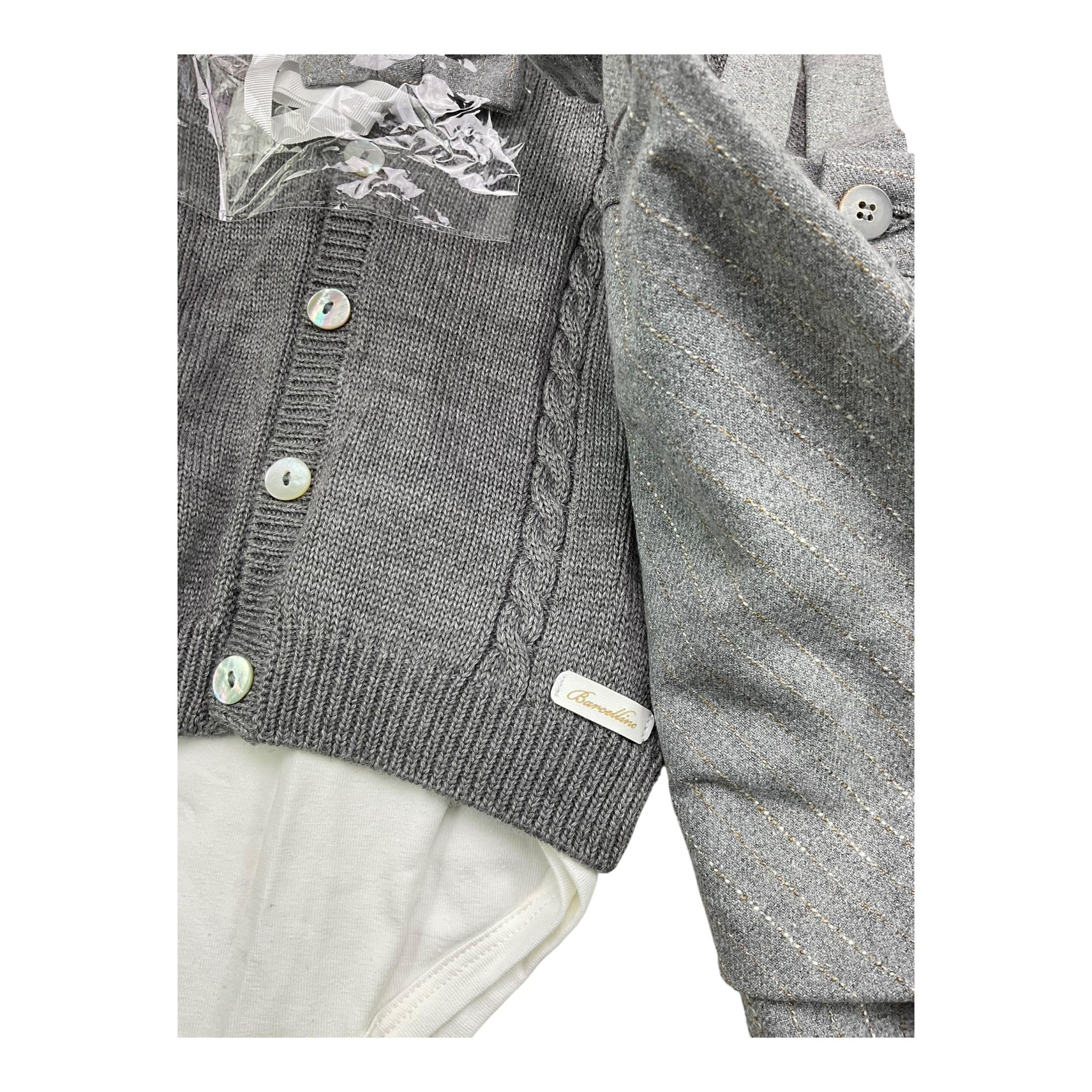 BARCELLINO completo 4 pezzi camicia-cardigan-papillon-pantalone con bretelle Grigio per Neonata 115910 GRIGIO BARCELLINO 