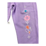 Off-White Solid Color Tracksuit Pants With Lilac Print For Girls
