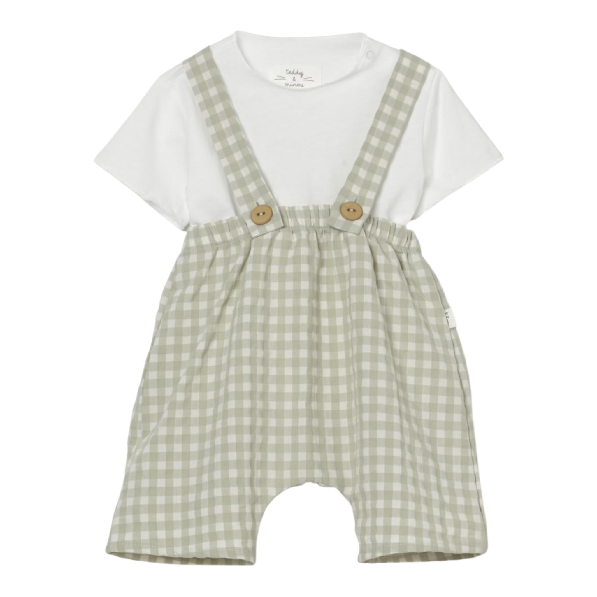 Teddy E Minou Completo 2 Pezzi T-Shirt-Salopette per Neonato E25CP066C3159 PANNA/VERDE TEDDY E MINOU 