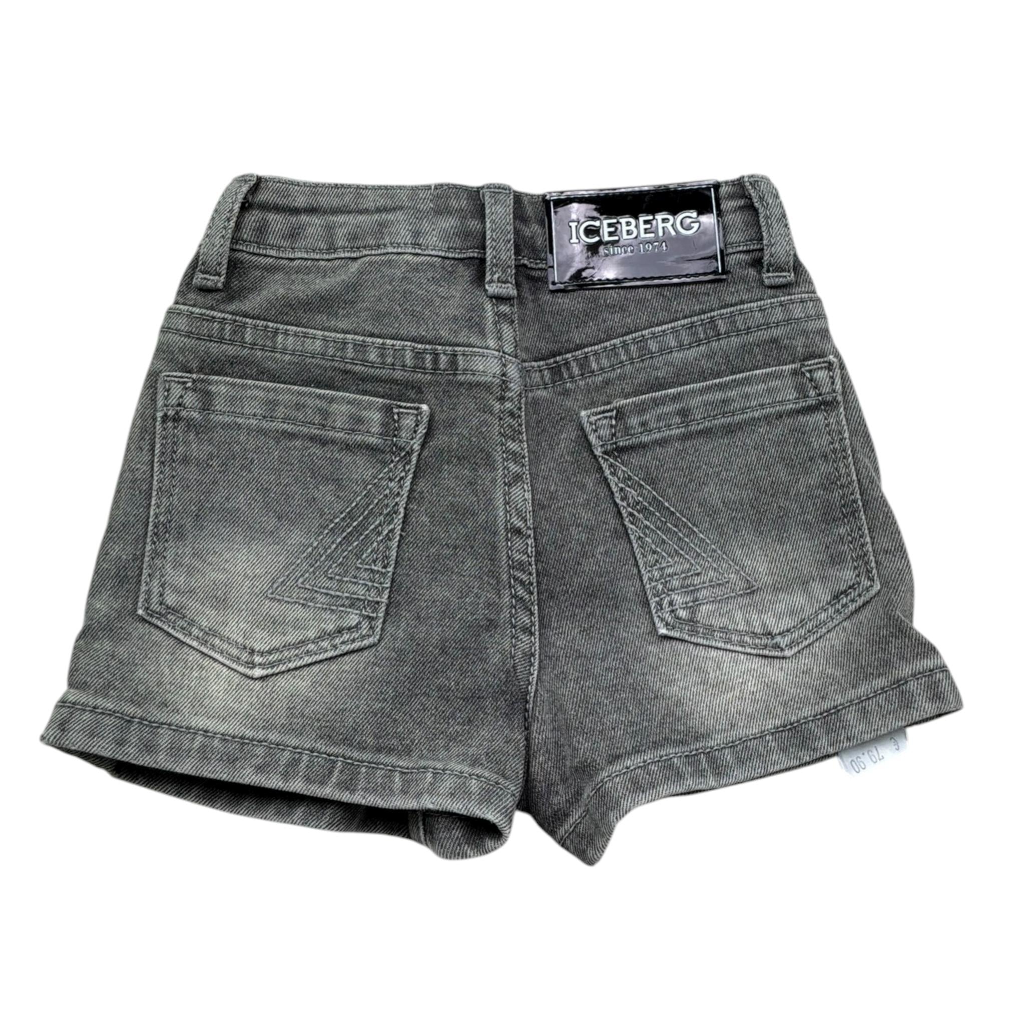 Iceberg Bermuda In Denim Tinta Unita con Logo per Neonato BMICE50108B NERO ICEBERG 