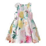 Abel &amp; Lula White Floral Printed Plain Sleeveless Dress For Girls