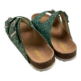 Colors Of California Solid Color Sandals With Glitter Buckles Green For Girls