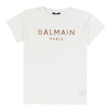 Balmain T-Shirt Crew Neck Solid Color With Contrast Print Cream For Girls