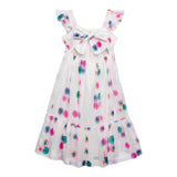 Chloe' Plain Dress With Pattern And White Ruffles For Girls