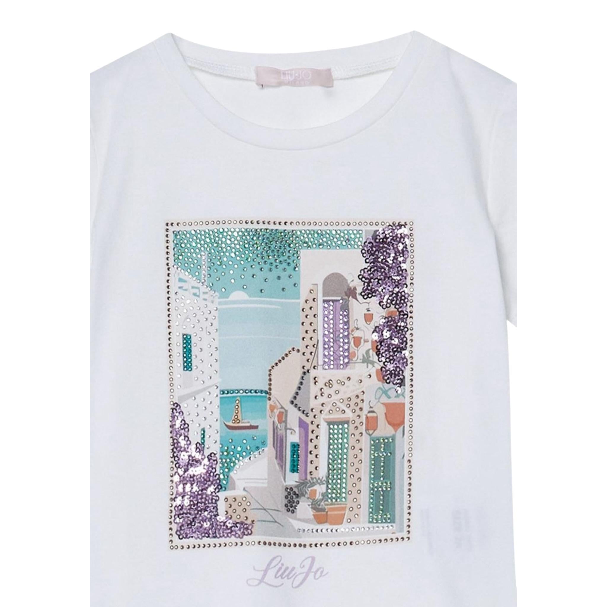Liu Jo T-Shirt Girocollo tinta unita con Stampa E Brillantini Bianco per Neonata KA5093XXXN BIANCO LIU JO 