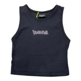 Disclaimer Solid Color Crew Neck Tank Top With Black Print For Girls