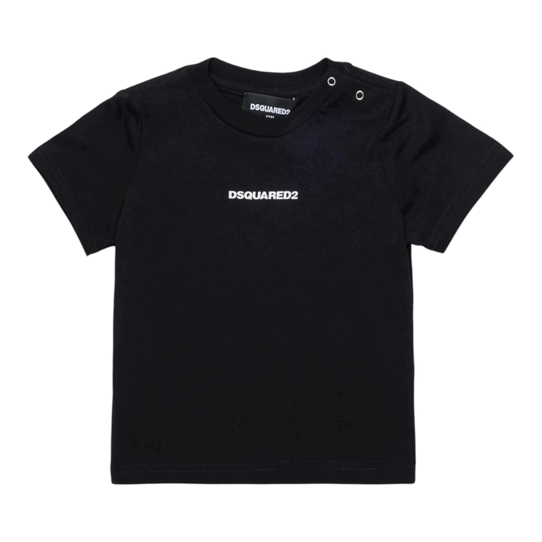 Dsquared2 T-Shirt Girocollo Tinta Unita con Stampa per Neonato DQ2853X NERO DSQUARED2 