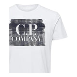 CP Company Solid Color Crew Neck T-Shirt with White Logo Print for Kids