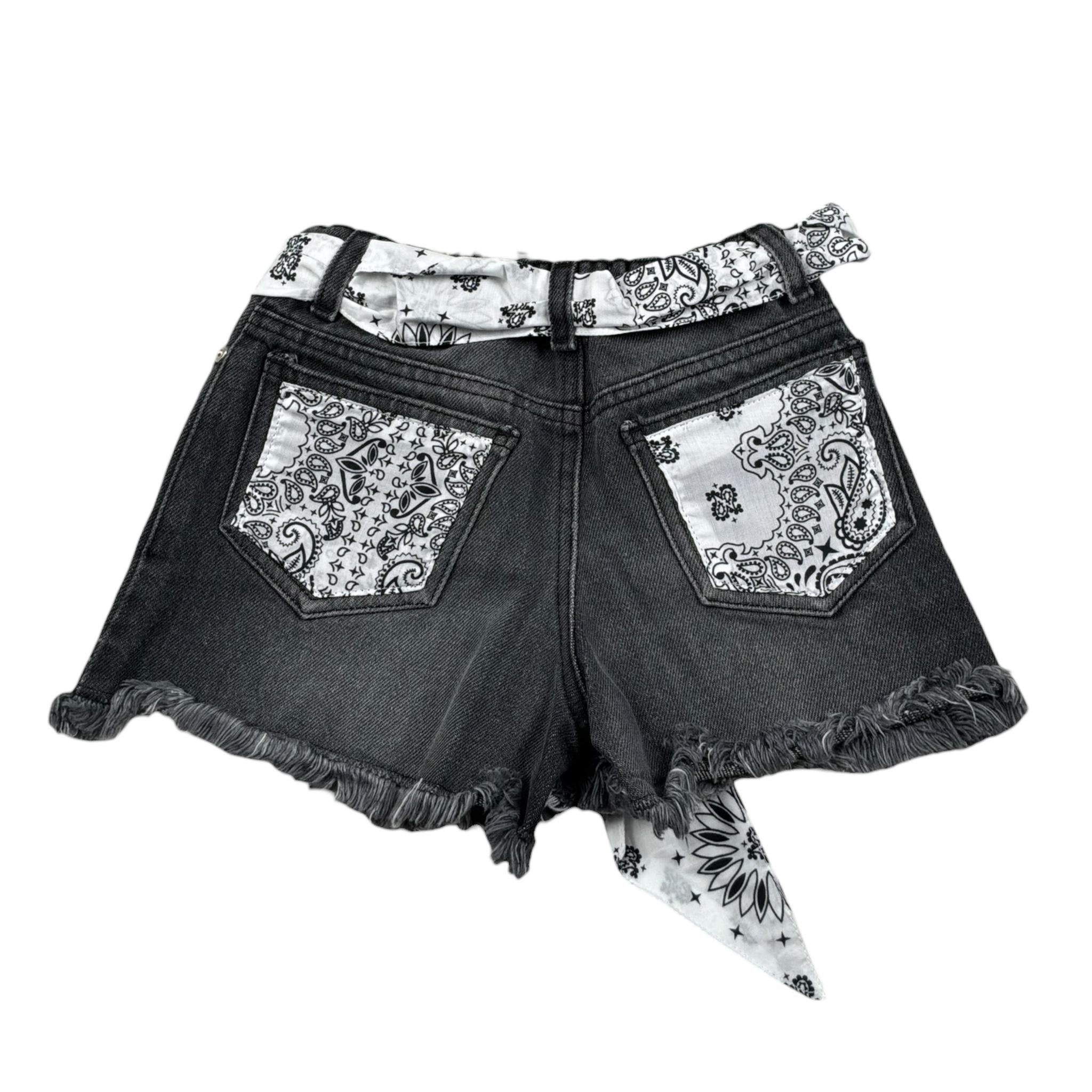 Saint Barth Short In Denim Tinta Unita con Foulard per Bambina KOK00010416 NERO SAINT BARTH 