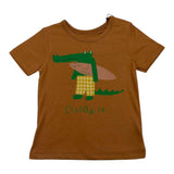 Aventiquattrore Solid Color Crew Neck T-Shirt with Brick Print for Newborns
