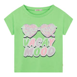Billieblush Solid Color Sequin Print T-Shirt Green For Girls