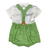 Yoedu Two-Tone Shirt-Dungarees Set White/Green for Baby