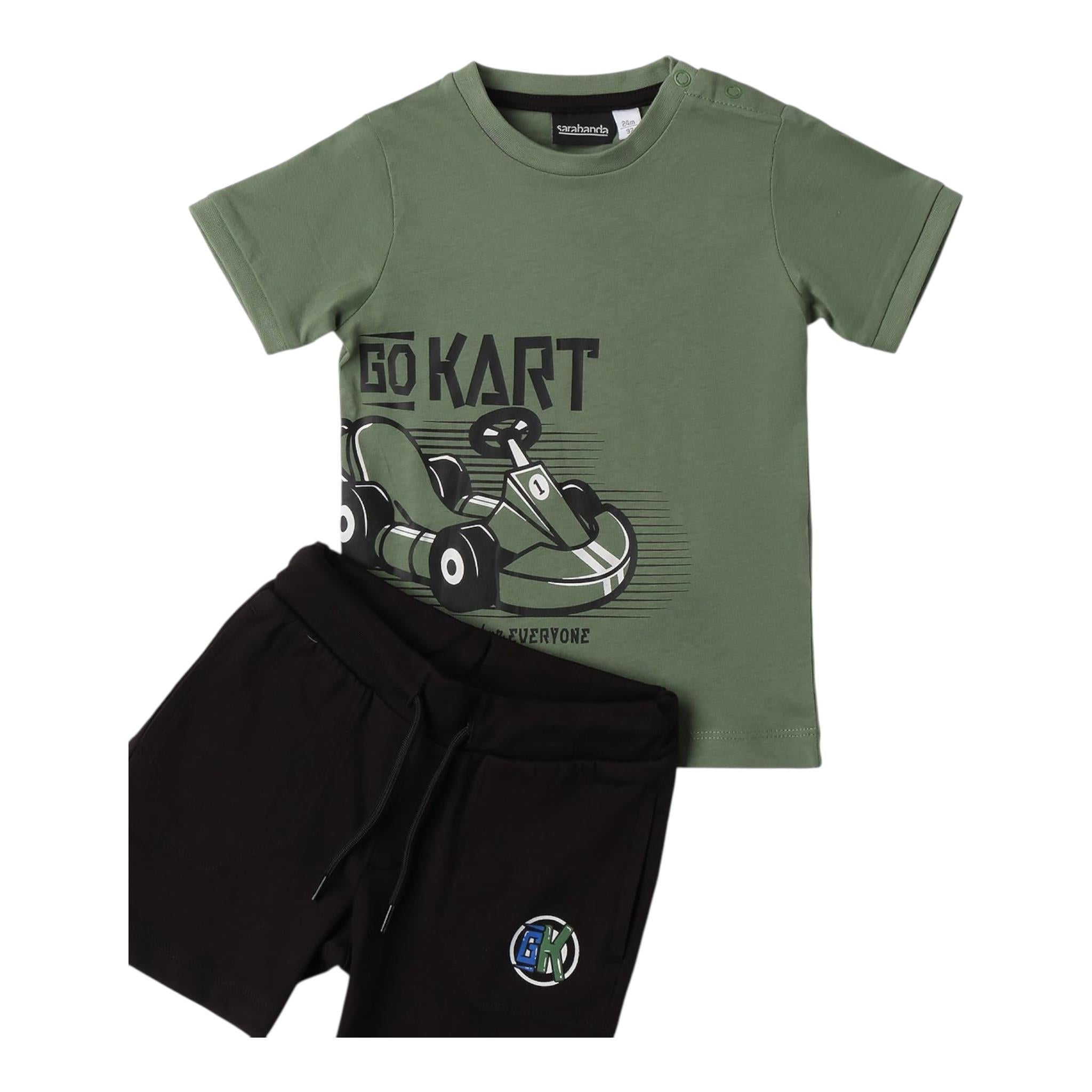 Sarabanda Completo 2 Pezzi T-Shirt-Bermuda Bicolore per Neonato 0B102 NERO/VERDE SARABANDA 